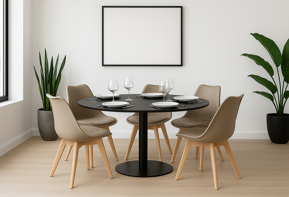 Παρουσιάζεται η καρέκλα σε μια τραπεζαρία.